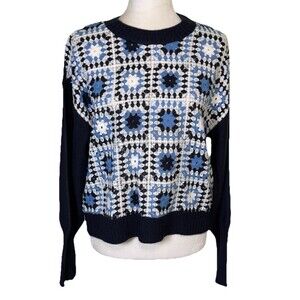 Time & Tru Women’s Cottagecore Boho Granny Square Hippie Patchwork Sweater Med